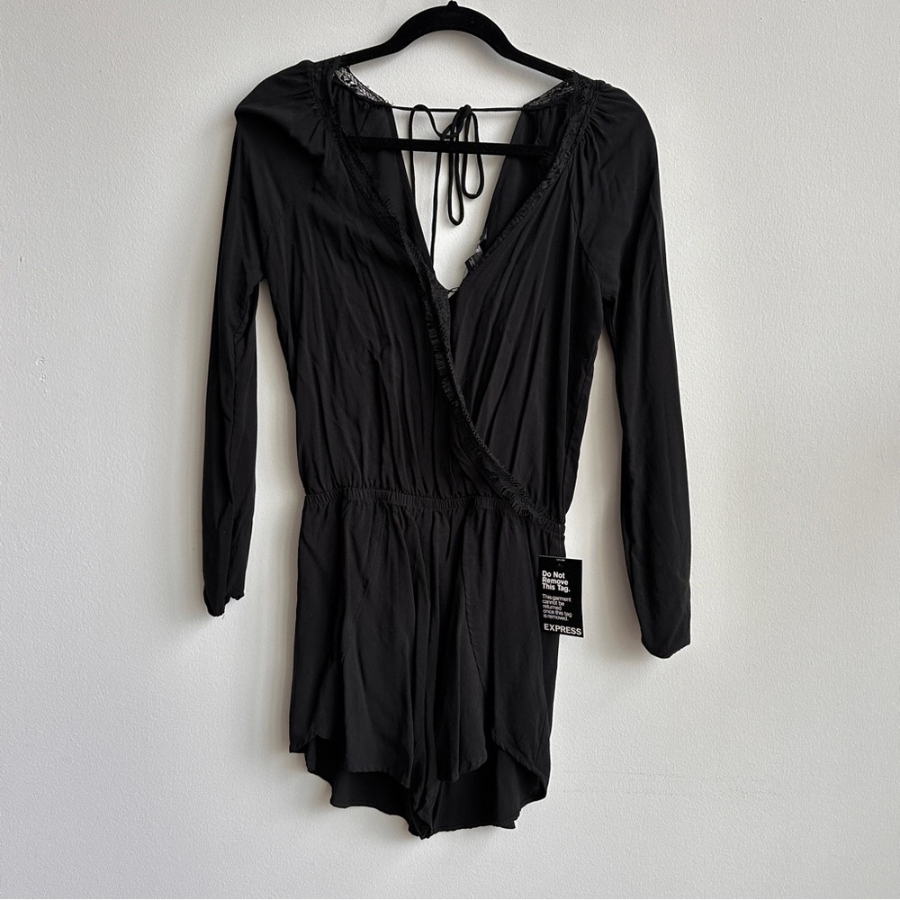Express Black Long Sleeve Romper, Womens Extra Small, NWT
